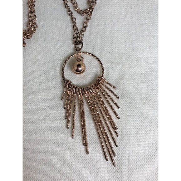 Gold Toned Fashion Sweater Necklace with a Circle Bead Pendant with Fringe - 34" - Picture 2 of 4